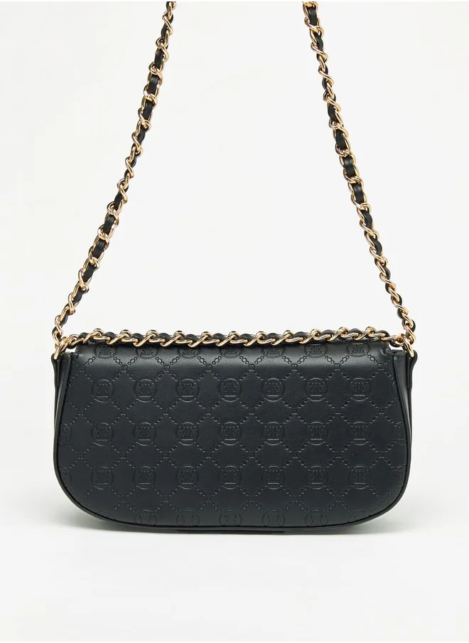 ايل Monogram Embossed Crossbody Bag with Chain Strap and Button Closure