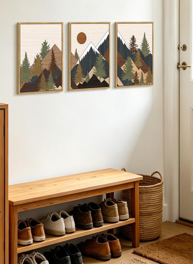 KUVIOKE Landscape Mountain Wall Art Set Sunrise Pine Tree Forest Nature Scenry Wilderness Farmhouse Rustic Modern Art Decorative for Living Room Bedroom 11x 14in (Natural Framed) - Image 5