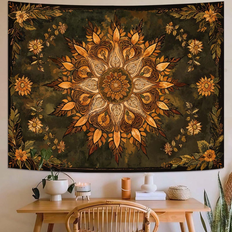 Neasow Mandala Tapestry, Vintage Boho Floral Wall Tapestries, Aesthetic Bohemian Decor for Living Room Bedroom, Retro Green Art 36Ã—48 inches - Image 2