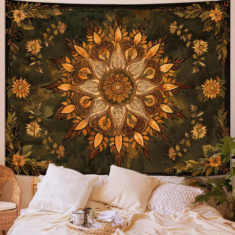 Neasow Mandala Tapestry, Vintage Boho Floral Wall Tapestries, Aesthetic Bohemian Decor for Living Room Bedroom, Retro Green Art 36Ã—48 inches - Image 3