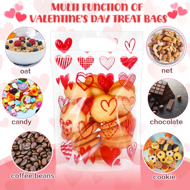 Blosssound 25 Pcs Valentine's Day Gift Bags Valentines Standing Plastic Reusable Red Heart Bag with Handles Galentines Day Wrapping Pouch for Classroom Wedding Birthday Party Favor (Mixed Valentines) - Image 5