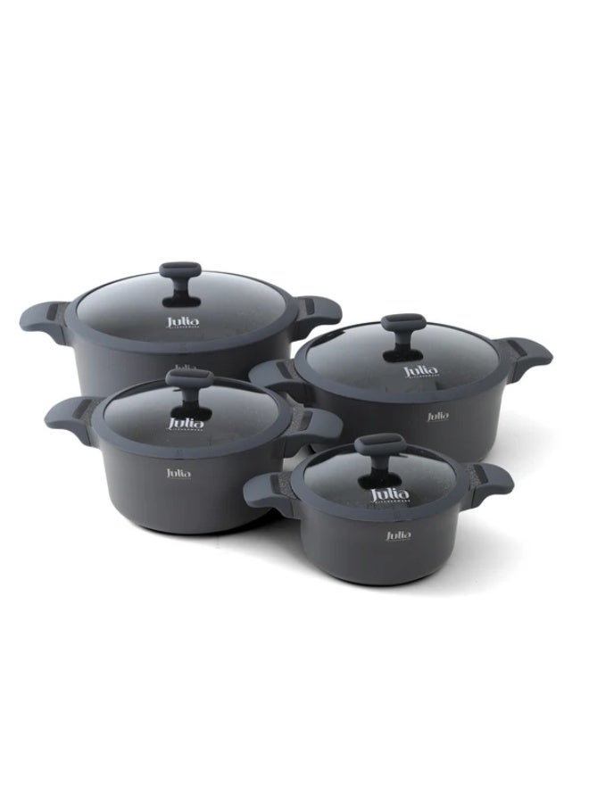 جوليا طقم أواني طهي جوليا  إيليت إيدج  8 قطع مع أغطية - رمادي - جرانيت أسود غير لاصق - يدعم الحث الحراري - Image 2
