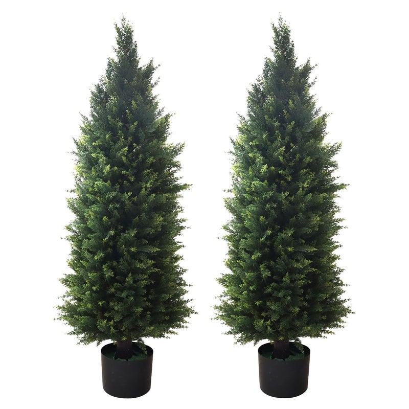AUMMOOH Artificial Topiary Tree 2-Set - Beautiful Realistic Faux Cedar Pines, 4 Feet Tall, UV Protection for Longer Life, Durable 6" Wide Heavy Duty Pots for Outdoor & Indoor Decor(2, 48 inch) - Image 1