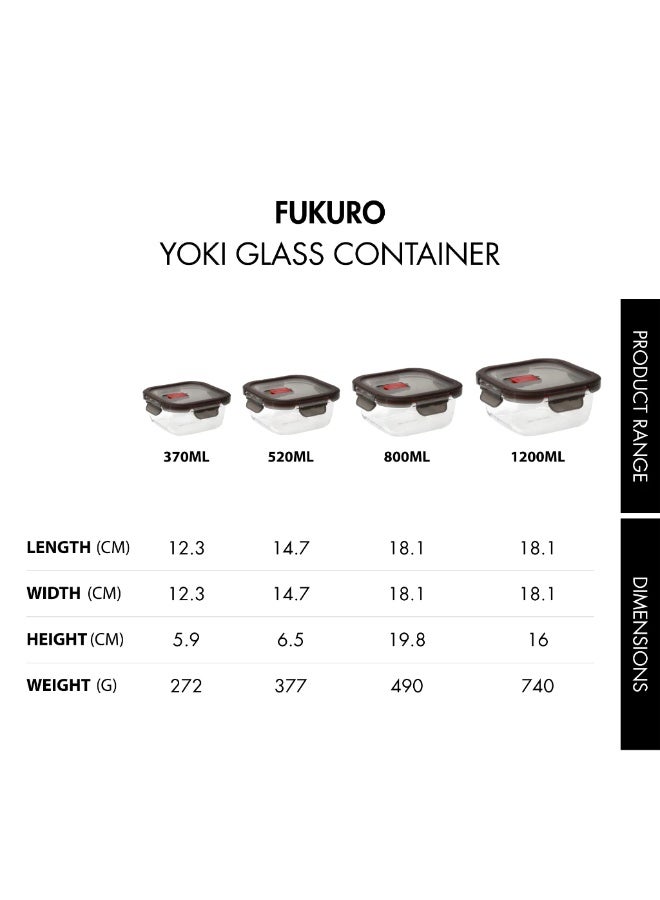 Fukuro Yoki Borosilicate Square Airtight Glass Container (1200ml) - Image 3