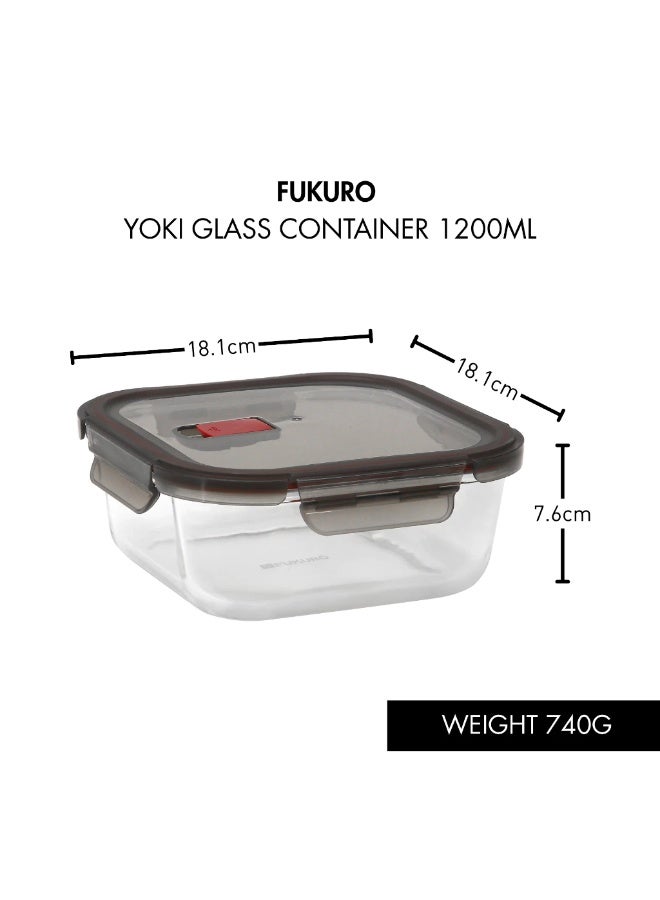 Fukuro Yoki Borosilicate Square Airtight Glass Container (1200ml) - Image 1