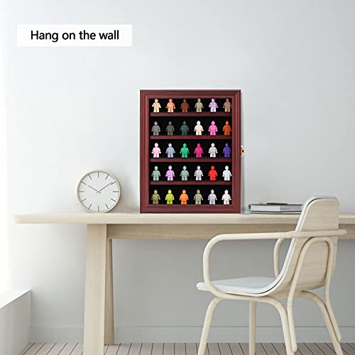 VERANI Minifigures Miniature Display Case Collectibles Display Box Wall Mount Figure Display Curio Cabinet with Lockable Anti Dust Door for Small Objects Lockable Removable Shelves - Small Mahogany - Image 3