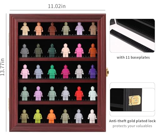 VERANI Minifigures Miniature Display Case Collectibles Display Box Wall Mount Figure Display Curio Cabinet with Lockable Anti Dust Door for Small Objects Lockable Removable Shelves - Small Mahogany - Image 2