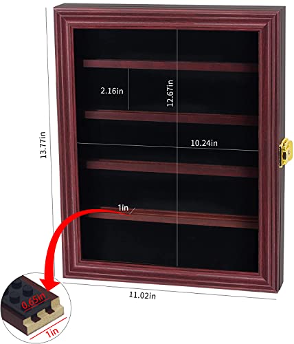 VERANI Minifigures Miniature Display Case Collectibles Display Box Wall Mount Figure Display Curio Cabinet with Lockable Anti Dust Door for Small Objects Lockable Removable Shelves - Small Mahogany - Image 4