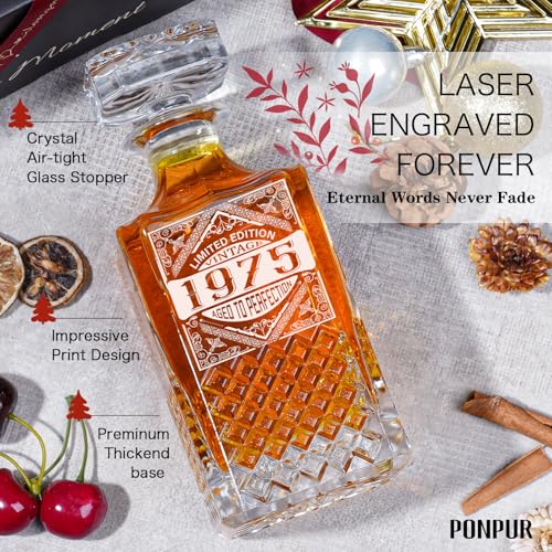 PONPUR 50th Birthday Gifts For Men Dad, 1976 Laser Whiskey Decanter Set with Gift Box, Anniversary Birthday Gift Ideas for Him Husband, 50 Years Bday Decorations, Whiskey Glasses & Whisky Stones Inc. - Image 3