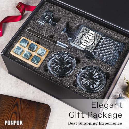 PONPUR 50th Birthday Gifts For Men Dad, 1976 Laser Whiskey Decanter Set with Gift Box, Anniversary Birthday Gift Ideas for Him Husband, 50 Years Bday Decorations, Whiskey Glasses & Whisky Stones Inc. - Image 5