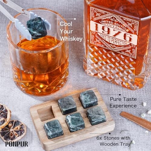 PONPUR 50th Birthday Gifts For Men Dad, 1976 Laser Whiskey Decanter Set with Gift Box, Anniversary Birthday Gift Ideas for Him Husband, 50 Years Bday Decorations, Whiskey Glasses & Whisky Stones Inc. - Image 4