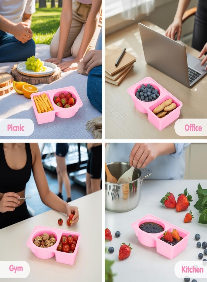 Dalycro Silicone Snack Containers with Lids - Reusable Snack Containers with Double Compartments for Adults Mini Silicone Food Box Perfect for Travel Lunch Gym (Pink) - Image 5