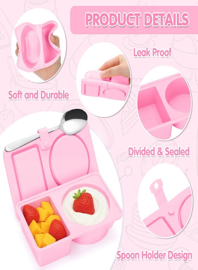 Dalycro Silicone Snack Containers with Lids - Reusable Snack Containers with Double Compartments for Adults Mini Silicone Food Box Perfect for Travel Lunch Gym (Pink) - Image 3
