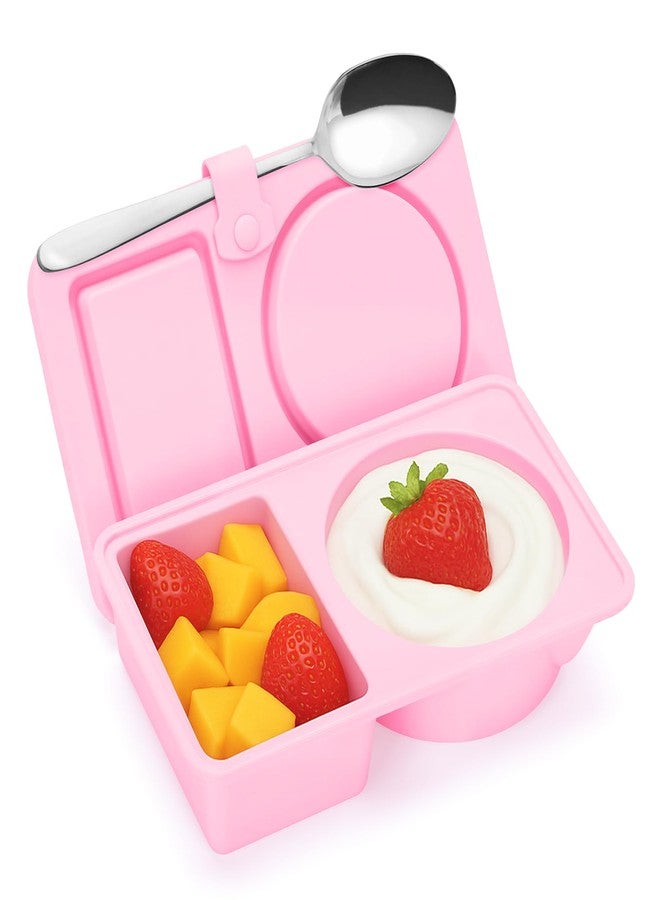 Dalycro Silicone Snack Containers with Lids - Reusable Snack Containers with Double Compartments for Adults Mini Silicone Food Box Perfect for Travel Lunch Gym (Pink) - Image 1