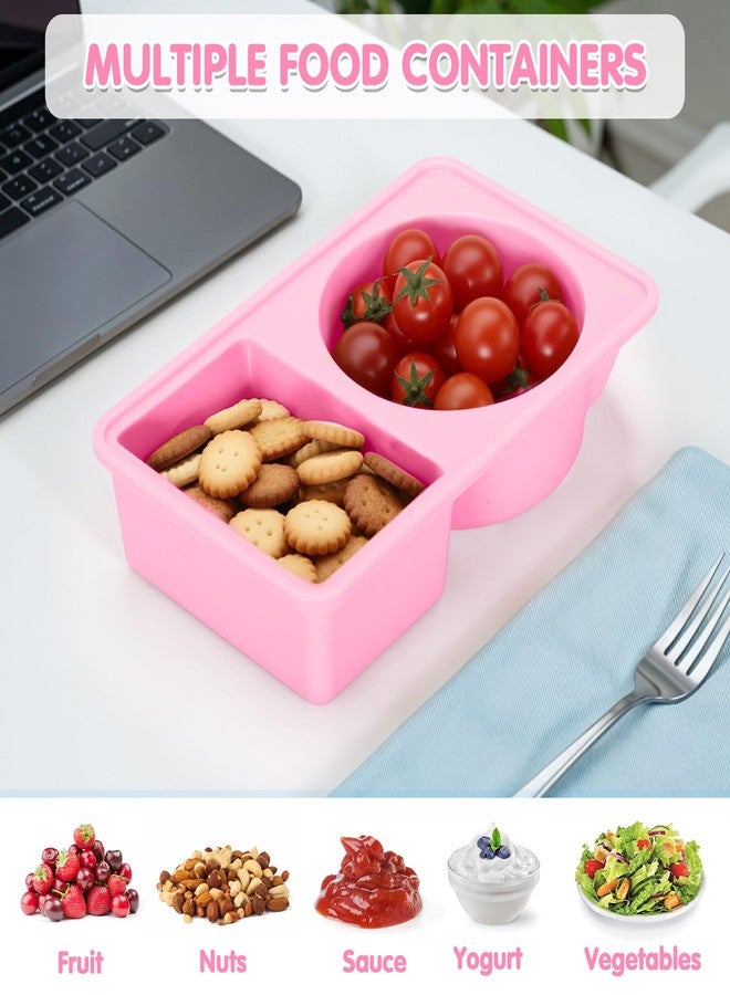 Dalycro Silicone Snack Containers with Lids - Reusable Snack Containers with Double Compartments for Adults Mini Silicone Food Box Perfect for Travel Lunch Gym (Pink) - Image 4