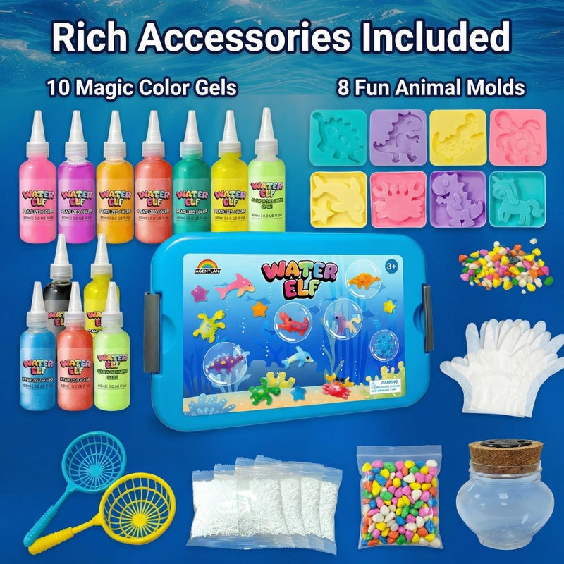 AGENTLAN Magic Water Elf Toy Kitï¼ŒAqua Fairy Squishy Making kit with 10 Water gels&8 molds,Magic Jelly elf,Glow in The Dark Water Pets Craft Kits,Sensory Toy Gift Ages 3 4 5 6 7 8 9 - Image 4