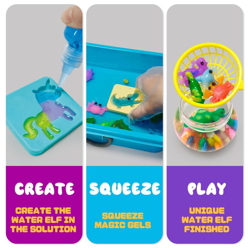 AGENTLAN Magic Water Elf Toy Kitï¼ŒAqua Fairy Squishy Making kit with 10 Water gels&8 molds,Magic Jelly elf,Glow in The Dark Water Pets Craft Kits,Sensory Toy Gift Ages 3 4 5 6 7 8 9 - Image 3
