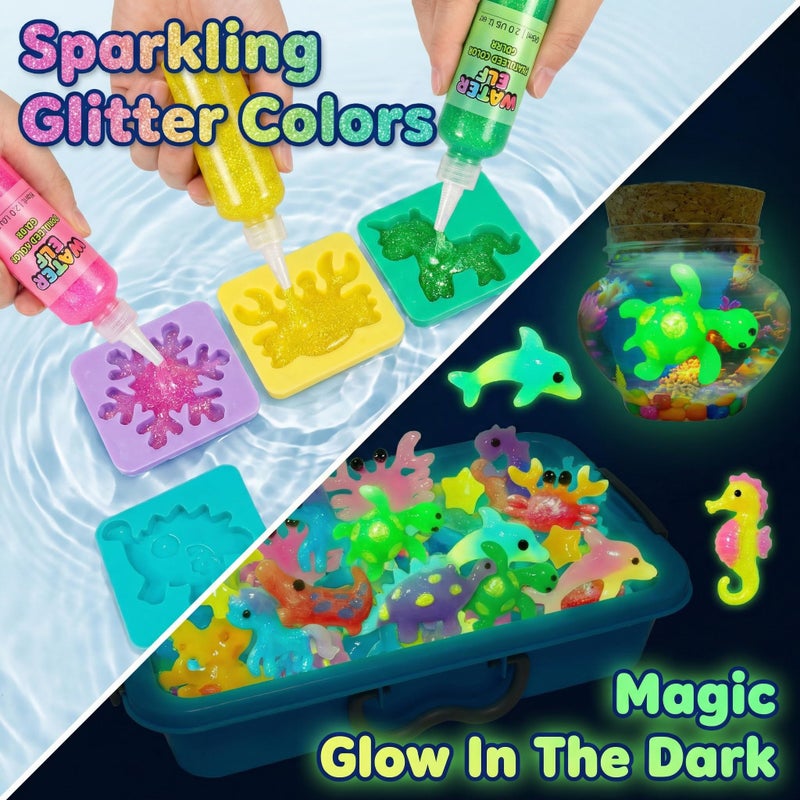 AGENTLAN Magic Water Elf Toy Kitï¼ŒAqua Fairy Squishy Making kit with 10 Water gels&8 molds,Magic Jelly elf,Glow in The Dark Water Pets Craft Kits,Sensory Toy Gift Ages 3 4 5 6 7 8 9 - Image 2