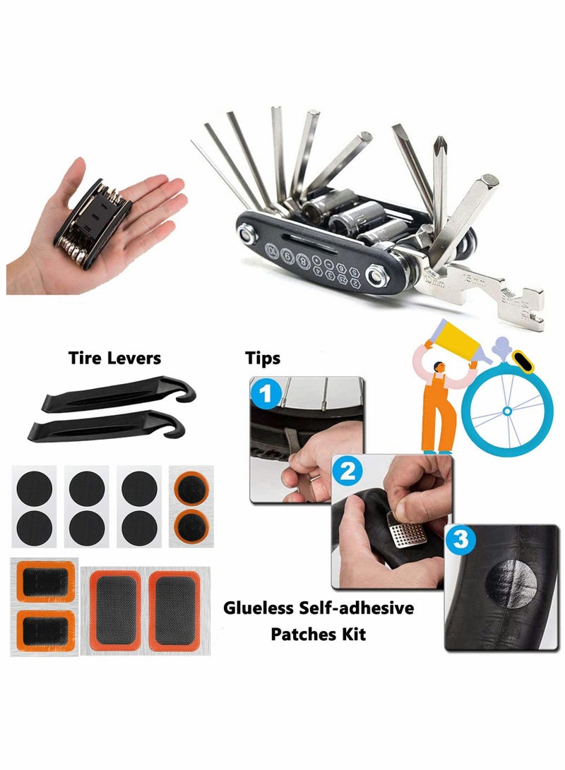 SYOSI Bike Tool Kit Bike Puncture Repair Kit, 16 in 1 Bike Multifunction Tool Mountain Bike Accessories with Patch Kit and Tire Levers for Mountain Bike and Road Bike  - Image 2