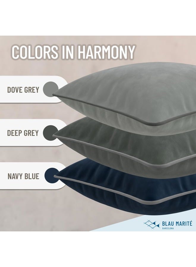 Blau Marité Decorative Velvet Throw Pillow Covers with Trim. Soft Velvet Decorative Pillow Cases. Velvet Cushion Covers. Contrast Pipping.(Deep Grey, 18"x18") - Image 4