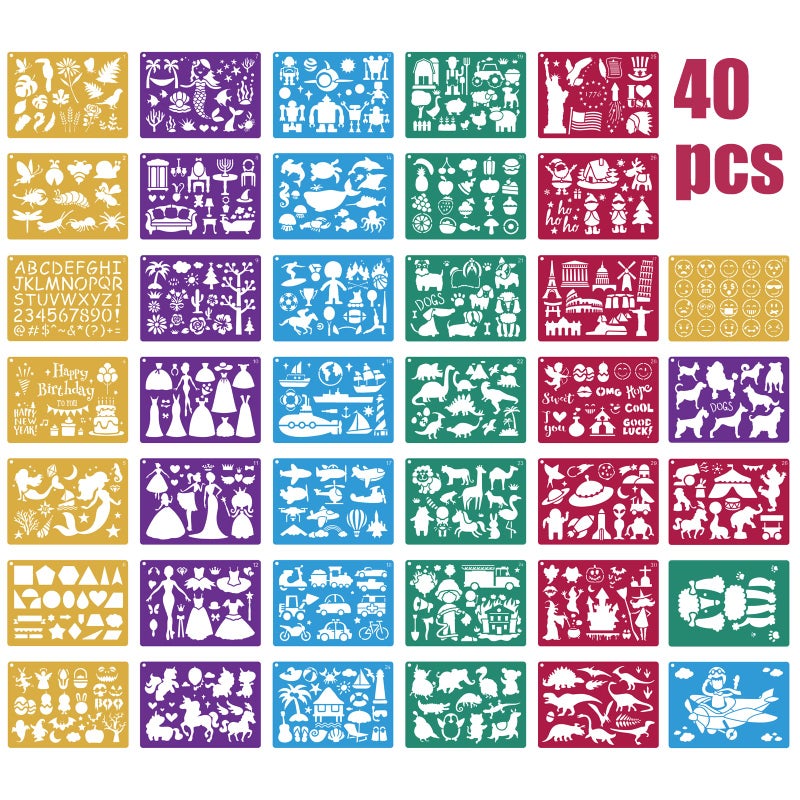 Kaemi 40pcs Plastic Drawing Stencils Set Stencils for Kids with Over 400 Different Patterns are The Gift for Boys and Girls
