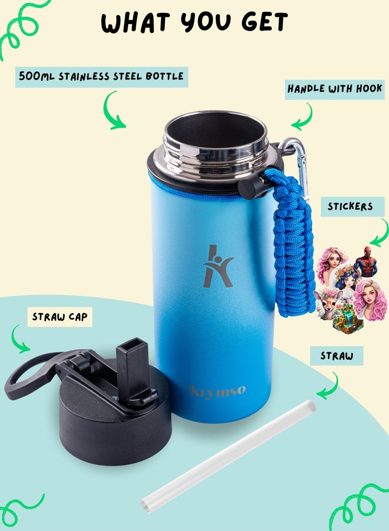 KRYMSO 500ml Water Bottle, Stainless Steel Water Bottle, Water Bottle for Kids Water Bottle with Straw, Thermos, Insulated Water Bottle, Water 500ml with Ai Stickers - Image 4