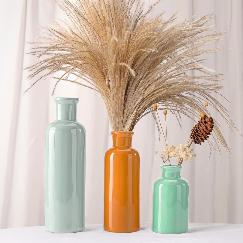 GUKJOB Small Ceramic Vase Set of 3, Boho Modern Flower Vase Room Decor, Farmhouse Decor, Vases for Your Kitchen, Bathroom, Bedroom, Living Room, Office&Shelf Centerpiece Table Decorations - Image 2