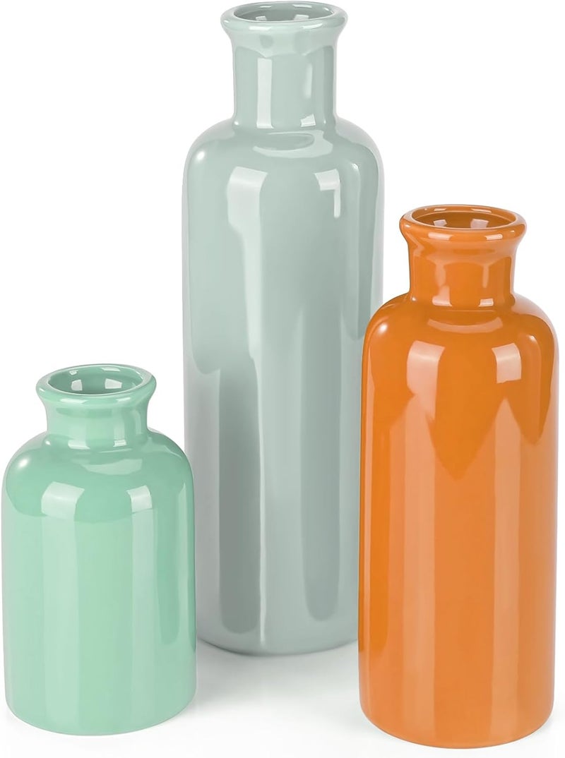 GUKJOB Small Ceramic Vase Set of 3, Boho Modern Flower Vase Room Decor, Farmhouse Decor, Vases for Your Kitchen, Bathroom, Bedroom, Living Room, Office&Shelf Centerpiece Table Decorations - Image 1