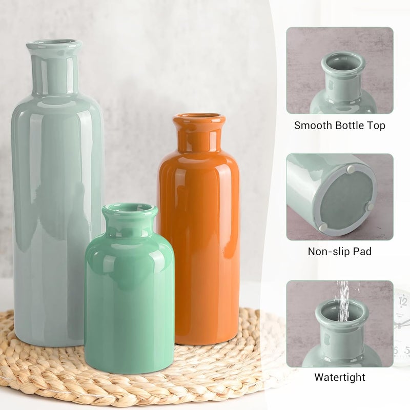 GUKJOB Small Ceramic Vase Set of 3, Boho Modern Flower Vase Room Decor, Farmhouse Decor, Vases for Your Kitchen, Bathroom, Bedroom, Living Room, Office&Shelf Centerpiece Table Decorations - Image 4