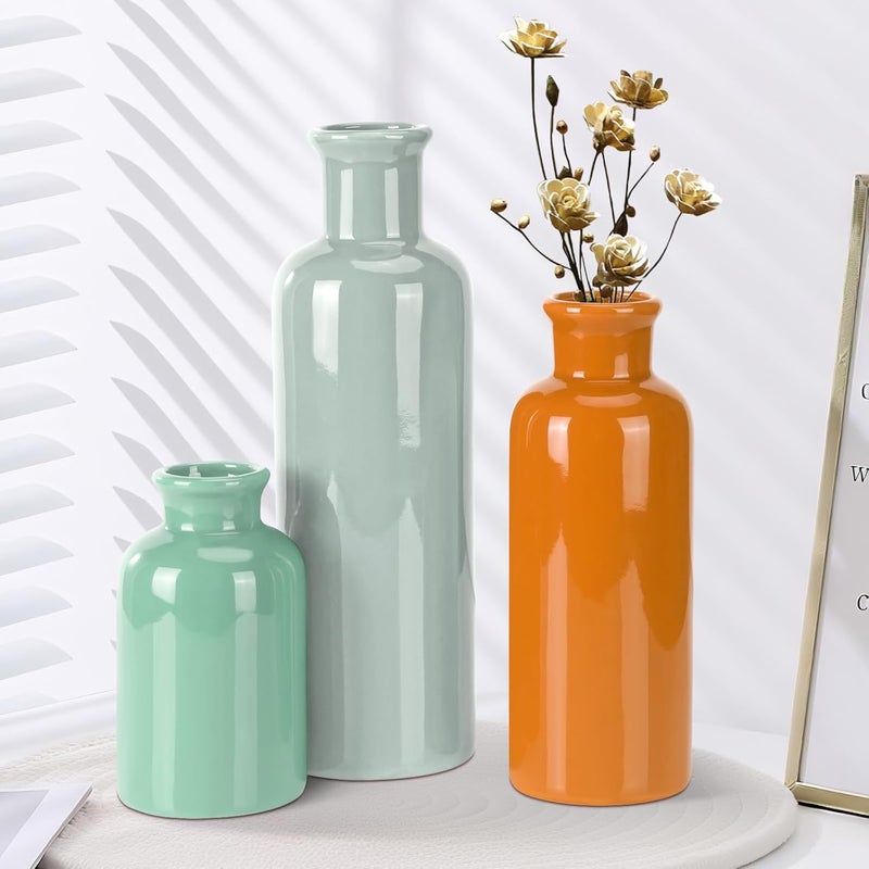 GUKJOB Small Ceramic Vase Set of 3, Boho Modern Flower Vase Room Decor, Farmhouse Decor, Vases for Your Kitchen, Bathroom, Bedroom, Living Room, Office&Shelf Centerpiece Table Decorations - Image 5