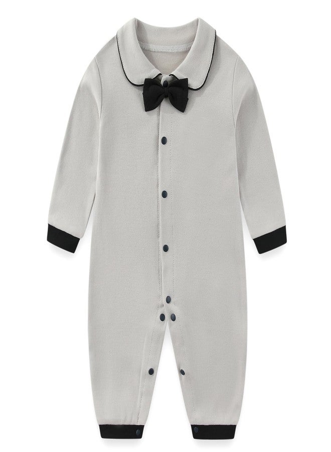 Gajaous Newborn Baby Boys Formal Bowtie Collar Rompers Long Sleeves Bodysuit Jumpsuit Overall 0-12M - Image 1