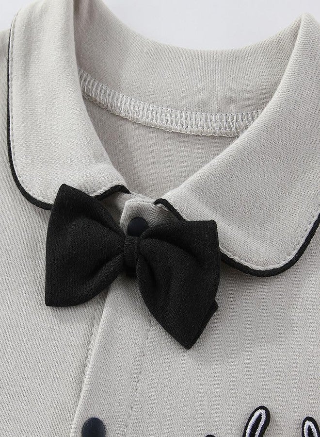 Gajaous Newborn Baby Boys Formal Bowtie Collar Rompers Long Sleeves Bodysuit Jumpsuit Overall 0-12M - Image 3