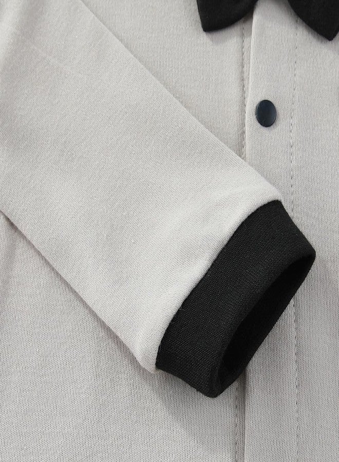 Gajaous Newborn Baby Boys Formal Bowtie Collar Rompers Long Sleeves Bodysuit Jumpsuit Overall 0-12M - Image 4