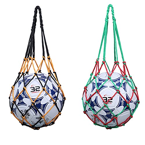 EastyGold Basketball Net Bag Football Soccer Mesh Storage Sports Ball Holder Organiser Nylon Carry Bag Durable Single Ball Carrier 2 Pack Black Green Fit Ball 3 4 5 - Image 5