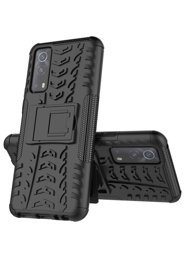 erorex Case For Vivo iQOO Z3 Tire Texture Shockproof TPU+PC Protective Case with Holder - Image 1