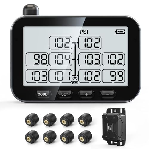 GUTA Trailer Tire Pressure Monitoring System, RV TPMS with 8 Sensors, 6 Alert Modes, Signal Booster, Power Saving Display, Long Sensing Distance, for 3 Trailers (T1/T2/T3), for Camper, Motor Homes - Image 1