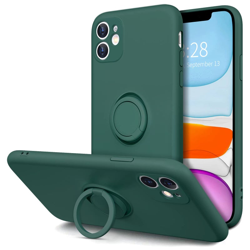 Hython for iPhone 11 Case with Ring Stand [360Â° Rotatable Ring Holder Magnetic Kickstand] [Support Car Mount] Slim Shockproof Soft Rubber Protective Phone Case Cover for Women, Midnight Green - Image 1