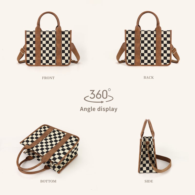 Women'S Checkerboard Shoulder Crossbody Bag Casual All-Match Handbag Plaid Tote Bag With Shoulder Strap For Women - Image 5