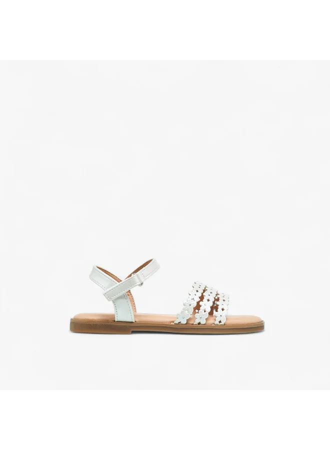 Flora Bella By Shoexpress Girls Floral Detail Strap Sandals with Hook and Loop Closure