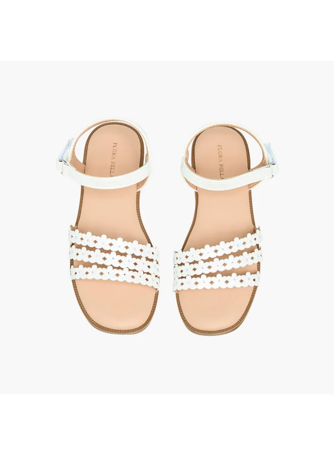 Flora Bella By Shoexpress Girls Floral Detail Strap Sandals with Hook and Loop Closure