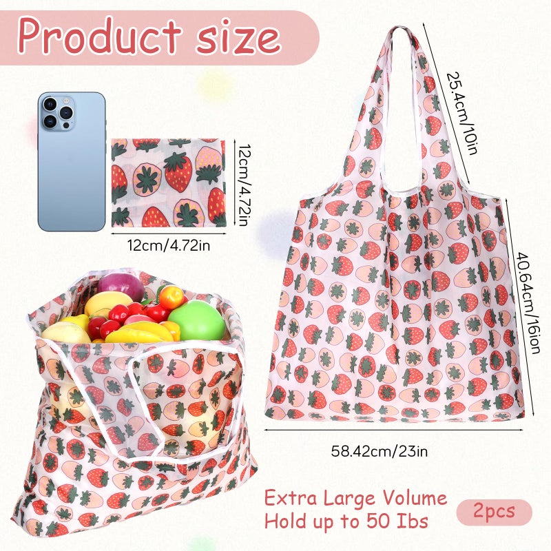 YBEATY 2 Pcs Reusable Shopping Bags Cute Extra Large Foldable Bag Travel Waterproof Totes Pouch Washable Polyester Bag in Pocket Kitchen Daily Grocery Bags Supplies - Image 3