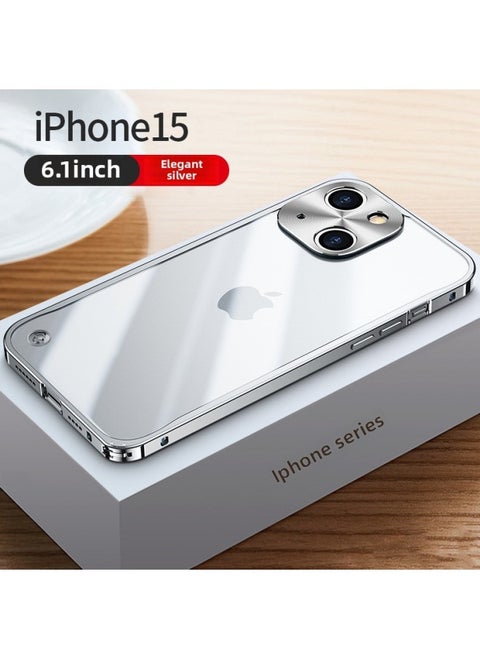 Mobile Phone Case For Iphone 14 For Iphone12promax Metal Frame 13 Transparent 11 Frosted Back Cover-Color:Spring Buckle [elegant Silver] Translucent Frosted Back Plate-Applicable Model:For Iphone 15 Pro