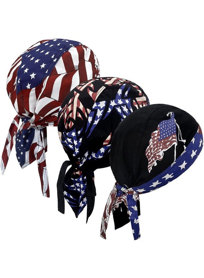 Lobimelan 3 Pcs Do Rags for Men Skull Cap Breathable Moisture Wicking Pirate Hat Helmet Liner Running Cotton Hat for Women - Image 1