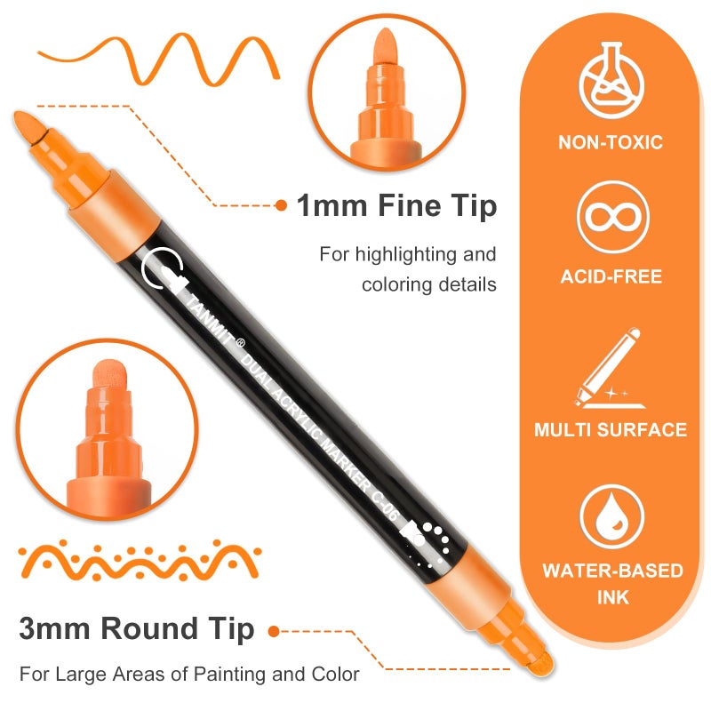 TANMIT Acrylic Paint Pens Markers, 24 Colors Dual Tip Acrylic Paint Pens for Rock Painting, Wood, Canvas, Stone, Glass, Ceramic Surfaces, DIY Crafts Making Art Supplies (Round Tip and Fine Tip) - Image 2