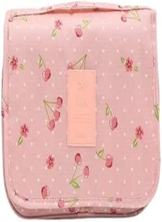 Waterproof Toiletry Wash Bag, Cherry Blossom Pattern, Pink Multicolour Travel Organiser for Women and Girls, 22 x 24 x 9 cm