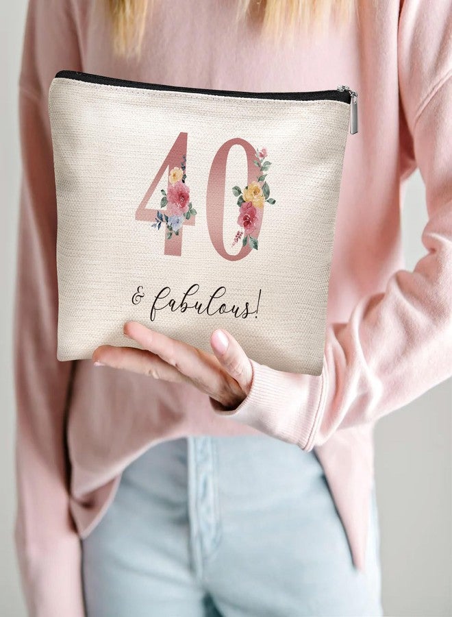 Canvas Makeup Bag for Women, Inspirational God Says I Am Cosmetic Pouch, 70th 80th Birthday, Travel Toiletry Organizer with Sports & Floral Patterns (40th Birthday - Fabulous) - Image 3