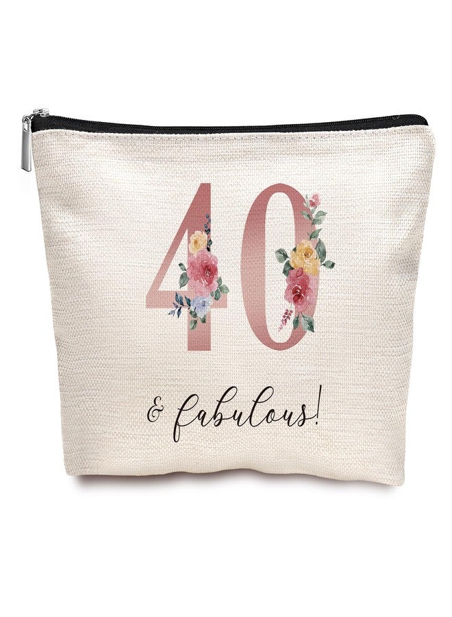 Canvas Makeup Bag for Women, Inspirational God Says I Am Cosmetic Pouch, 70th 80th Birthday, Travel Toiletry Organizer with Sports & Floral Patterns (40th Birthday - Fabulous) - Image 1