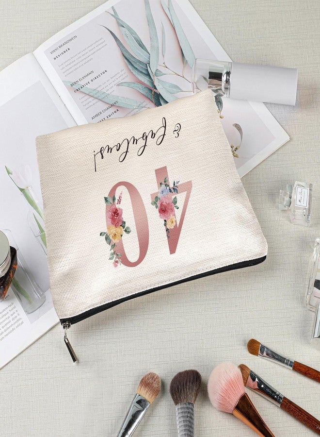Canvas Makeup Bag for Women, Inspirational God Says I Am Cosmetic Pouch, 70th 80th Birthday, Travel Toiletry Organizer with Sports & Floral Patterns (40th Birthday - Fabulous) - Image 4