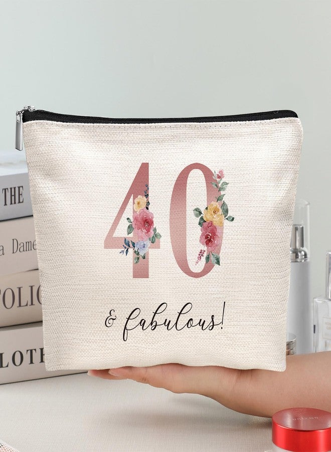 Canvas Makeup Bag for Women, Inspirational God Says I Am Cosmetic Pouch, 70th 80th Birthday, Travel Toiletry Organizer with Sports & Floral Patterns (40th Birthday - Fabulous) - Image 5