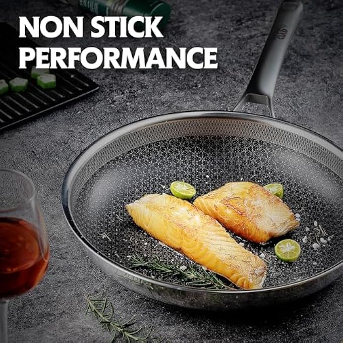 أوفردنسي مقلاة غير لاصقة مقاس 28 سم مع غطاء من الزجاج المقوى، ومقبض StayCool، وأواني طهي خالية من مادة PFOA، ومقالي غير لاصقة من الفولاذ المقاوم للصدأ، وآمنة للاستخدام في غسالة الأطباق، وتعمل على أسطح الطهي بالحث الكهرومغناطيسي والسيراميك والغاز. - Image 3